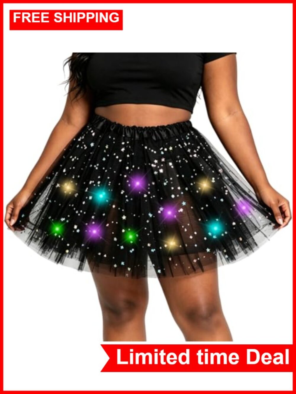 Light Up Tutu Skirt with Stars and Moon Sequin Organza, Halloween Costume Party